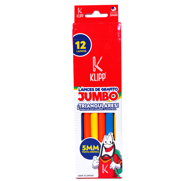 Lápiz de grafito JUMBO triangular KLIP CAJA x12