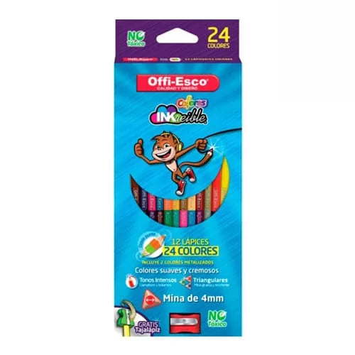 Colores OFFIESCO doble punta + tajalapiz 12 lapices 24 colores diferentes