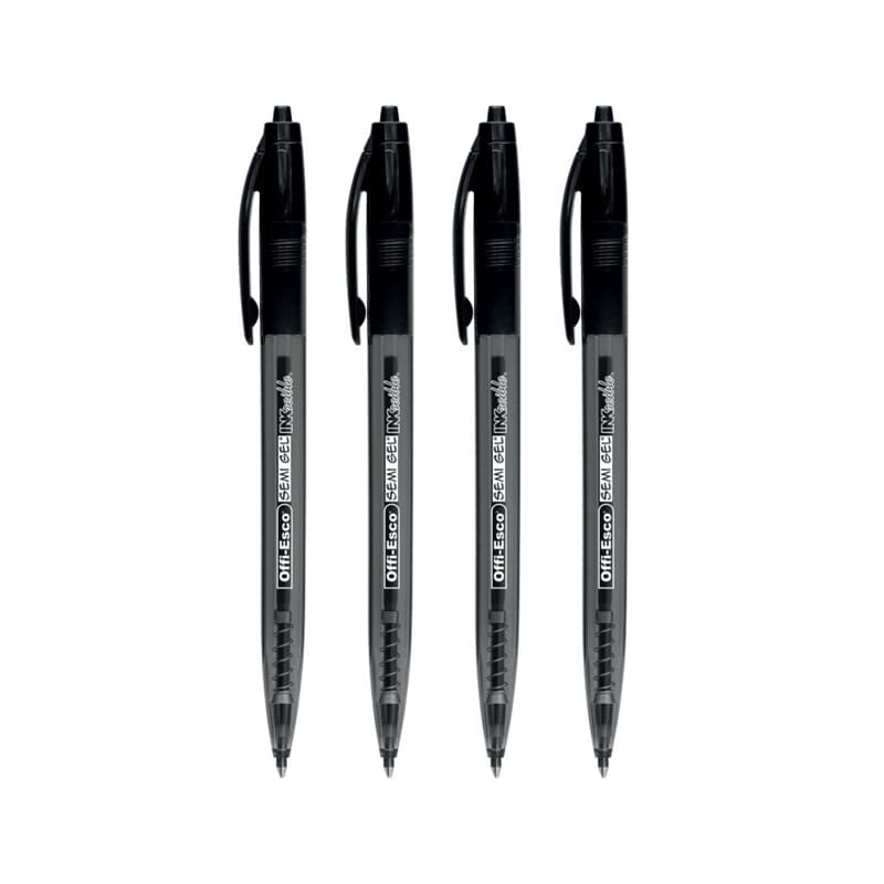 Set x4 Esfero semi-gel retractil 0.7mm -OFFIESCO- Color Negro