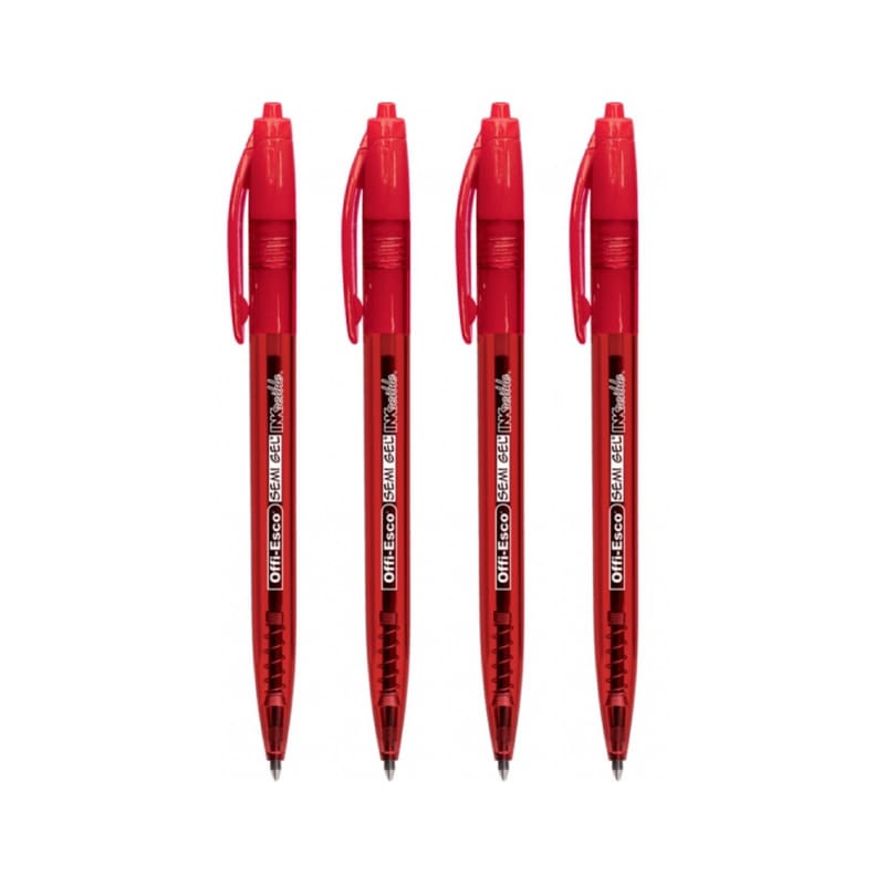 Set x4 Esfero semi-gel retractil 0.7mm -OFFIESCO- Color Rojo