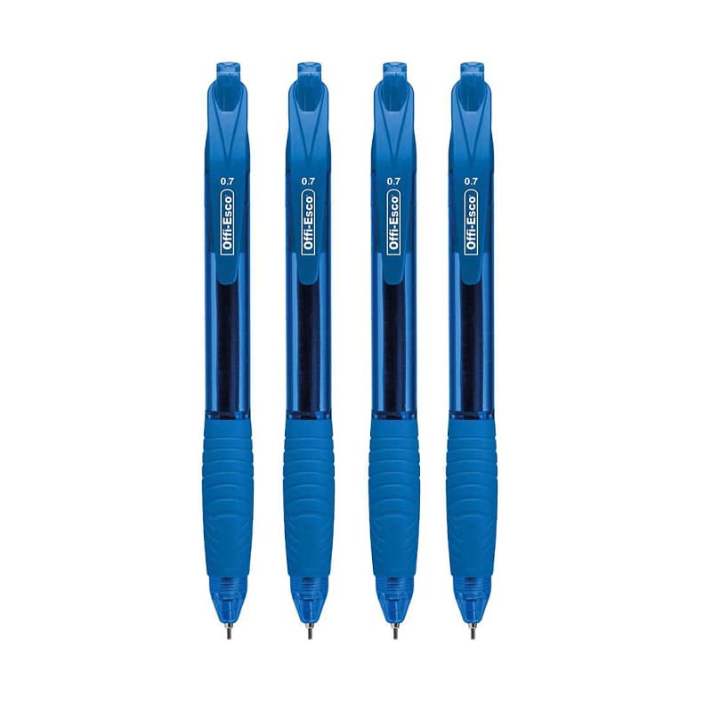 Set x4 Esfero semi-gel retractil 0.7mm con caucho -OFFIESCO- Color Azul