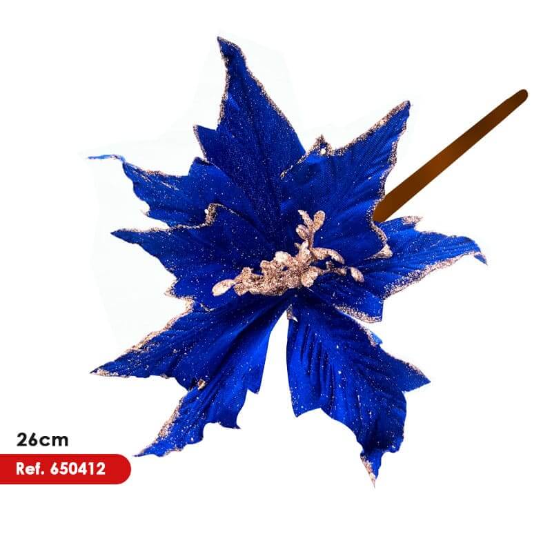 Flor artificial Poinsettia color Azul 16cm aprox