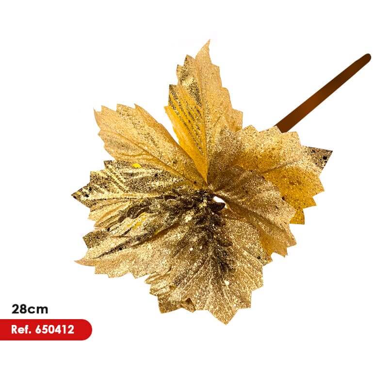 Flor artificial Poinsettia color Dorado 11cm aprox