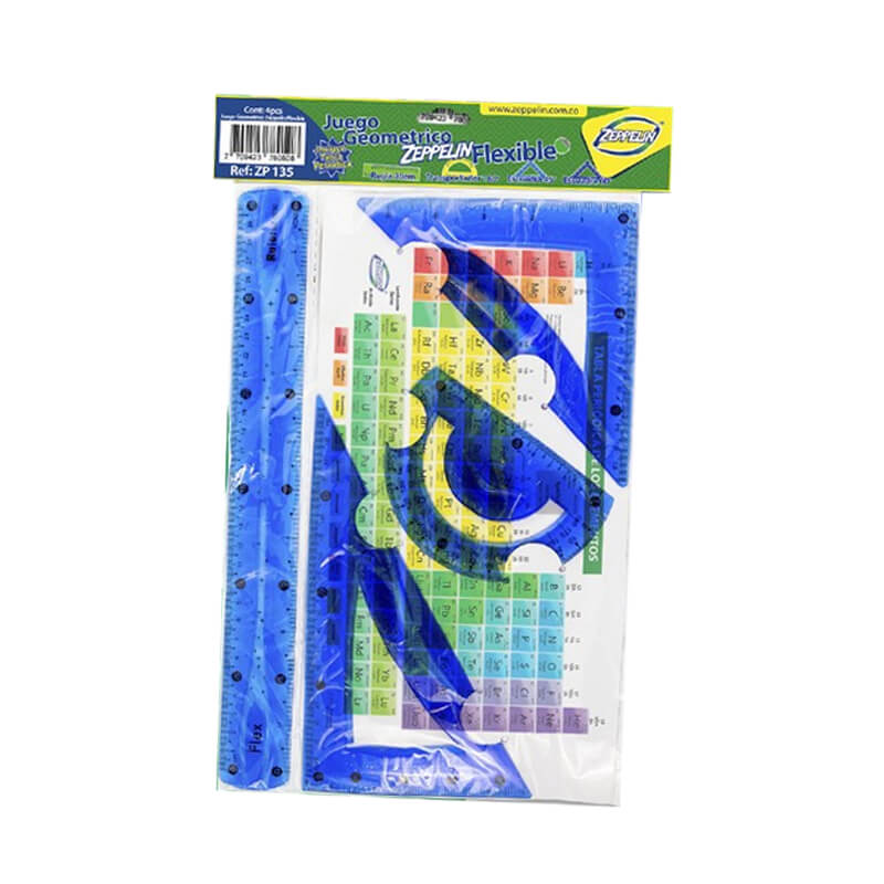 Juego de escuadras flexibles x4 + tabla periodica