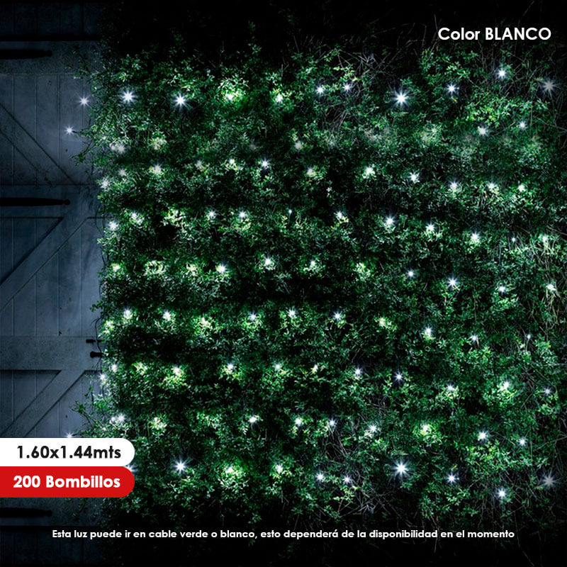Luz LED Malla navideña de 1.60 x 1.44mtrs x300 Bombillos Color Blanco