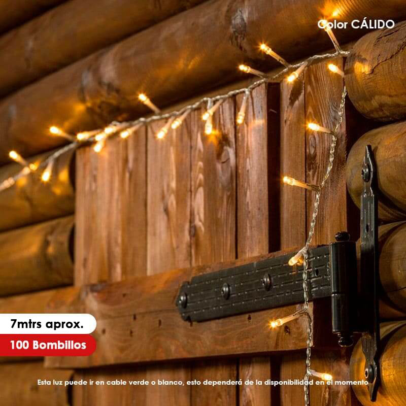 Luz LED lineal navideña cable de 7mtrs x100 Bombillos Color Cálido