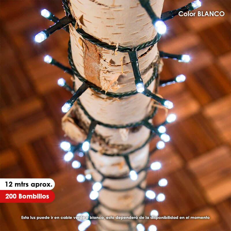 Luz LED lineal navideña cable de 12mtrs x200 Bombillos Color Blanco