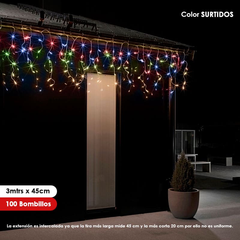Luz de navidad tipo Lluvia 3mts x 45cm 100LED Colores Surtidos