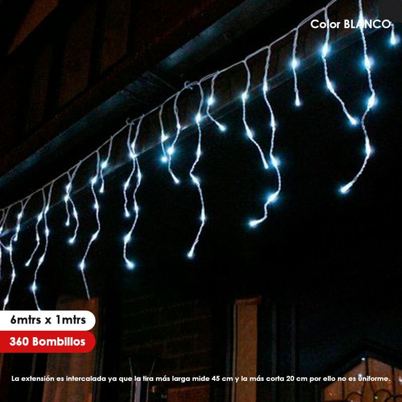 Luz de navidad tipo Lluvia 6mts x 1mt 360LED Color Blanco