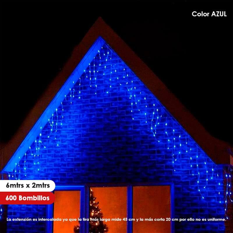 Luz de navidad tipo Lluvia 6mts x 2mts 600LED Color Azul, calida .o blanca