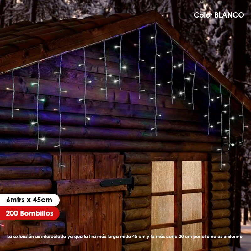 Luz de navidad tipo Lluvia 6mts x 45cm 200LED Color Blanco