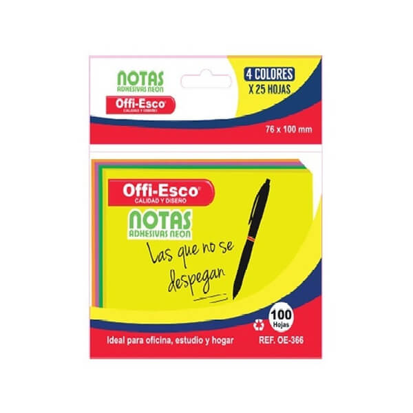 Notas adhesivas 76x76 mm Colores neón PQ x100 hojas surtidas