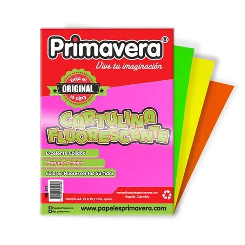 Cartulina fluorescente x10 hojas de 1/8