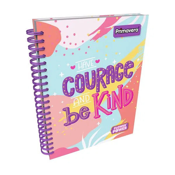 Agenda Argollada grande 5 MATERIAS FEMENINO pasta dura FLOWER POWER COURAGE BE KIND CUADRICULADO