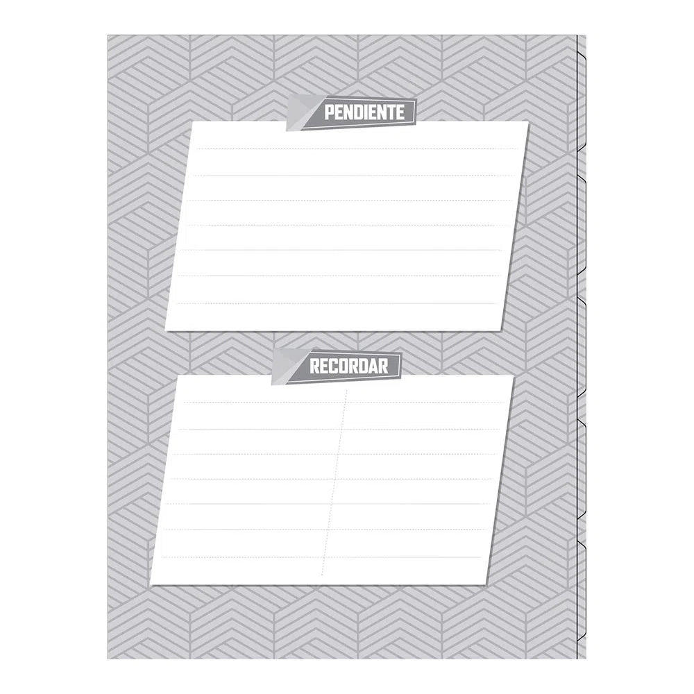 Agenda Argollada grande 7 MATERIAS MASCULINO pasta dura SOLID COLORS TEXTURA CAMUFLAJE GRIS CUADRICULADO