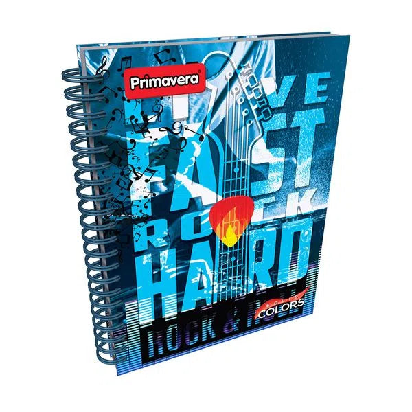 Agenda Argollada grande 7 MATERIAS MASCULINO pasta dura SOLID COLORS LIVE FAST ROCK HARD CUADRICULADO