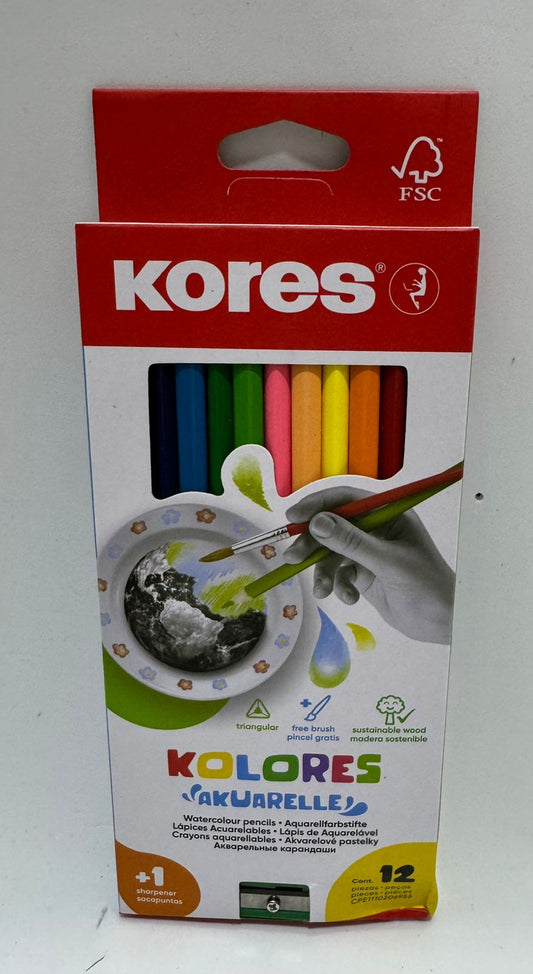 Colores X12 mas tajalapiz y pincel  Kores Akuarelle