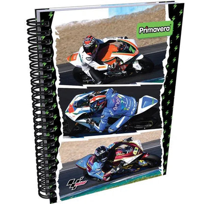 Agenda Argollada grande 7 MATERIAS MASCULINO pasta dura MOTO GP NEGRO Y AZUL CUADRICULADO