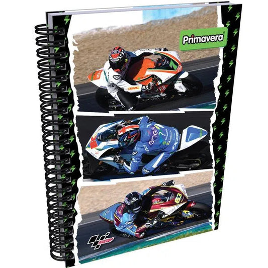 Agenda Argollada grande 7 MATERIAS MASCULINO pasta dura MOTO GP NEGRO Y AZUL CUADRICULADO