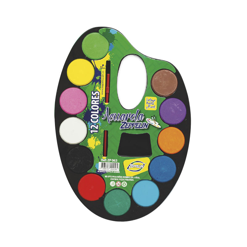 Acuarelas x12 colores + pincel ZEPPELIN GRANDE