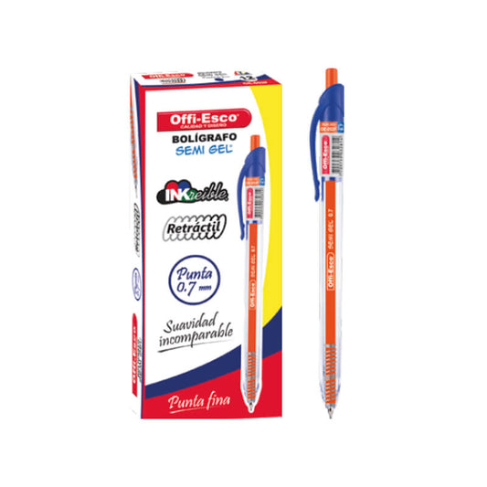 Caja x12 Boligrafo semi gel 0.7m retráctil TRAZO FINO Azul