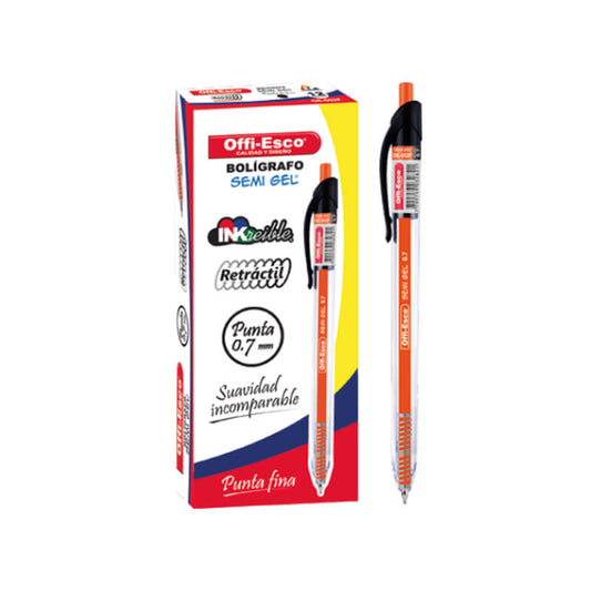 Caja x12 Boligrafo semi gel 0.7m retráctil TRAZO FINO Negro