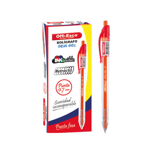 Caja x12 Boligrafo semi gel 0.7m retráctil TRAZO FINO Rojo