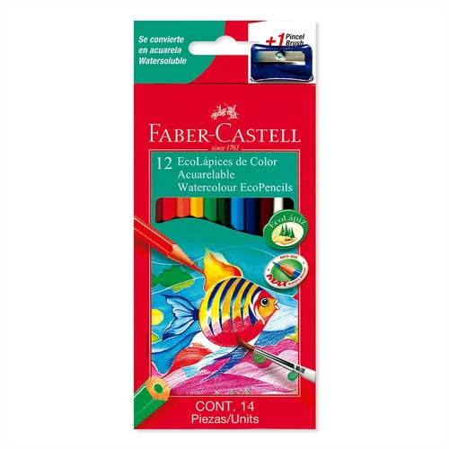 Colores FABER CASTELL Ecolapices + pincel x12 Colores diferentes