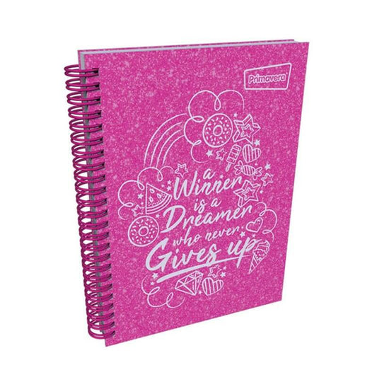 Agenda argollada pasta dura 5 MATERIAS FEMENINO pequeño TEXTURA ESCARCHADA FUCSIA CUADRICULADO