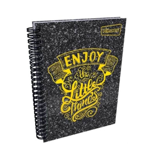 Agenda argollada pasta dura 5 MATERIAS FEMENINO pequeño TEXTURA ESCARCHADA NEGRO CUADRICULADO