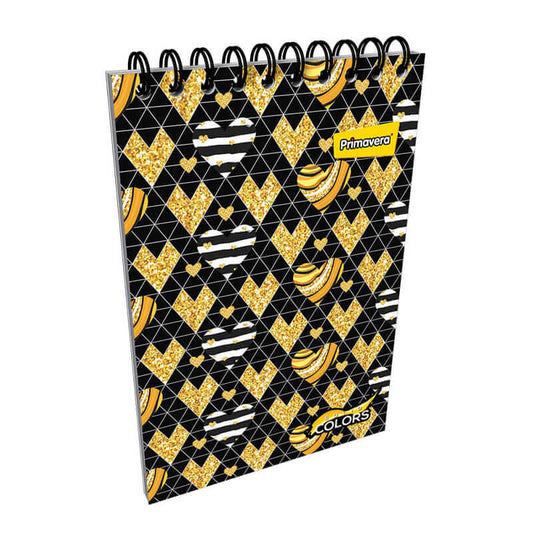 Cuaderno argollado vertical cuadriculado FEMENINO pasta dura CORAZONES DORADOS