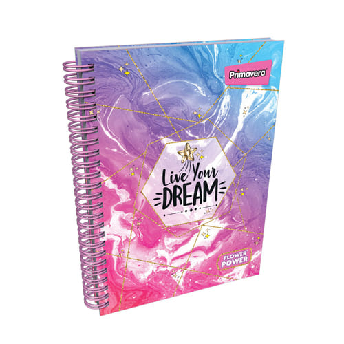 Agenda Argollada pasta dura 5 MATERIAS FEMENINO pequeño FLOWER POWER LIVE YOUR DREAM CUADRICULADO