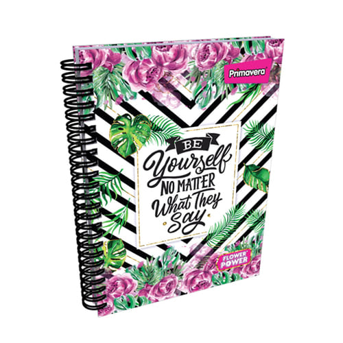 Agenda Argollada pasta dura 5 MATERIAS FEMENINO pequeño FLOWER POWER BE YOURSELF CUADRICULADO