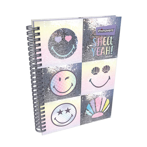 Agenda Argollada pasta dura 5 MATERIAS FEMENINO pequeño PLATEADO CON EMOJI CUADRICULADO