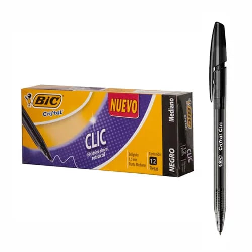 Caja x12 Esfero BIC Retráctil Cristal Color Negro
