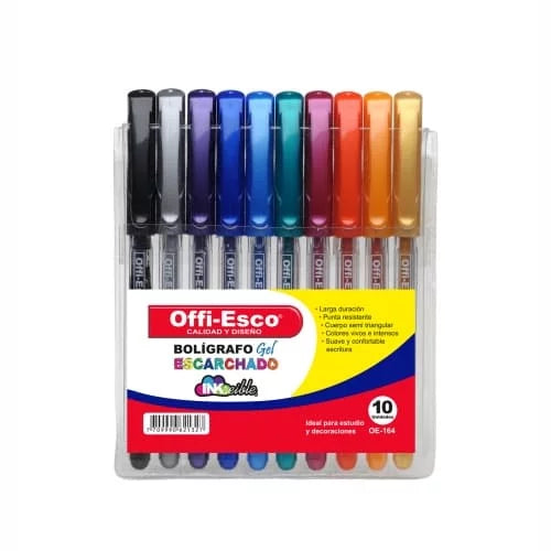 Set x10 Esfero en gel escarchado 0,7mm -OFFIESCO- Colores