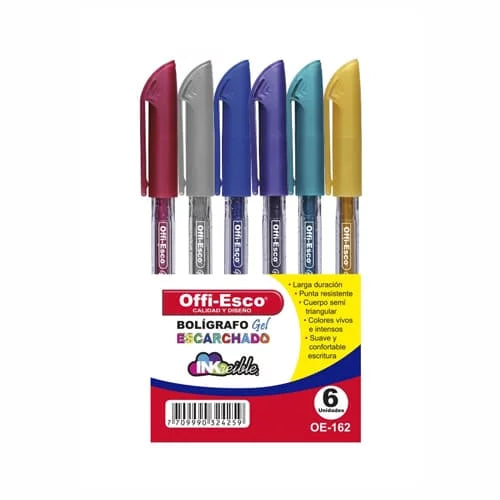 Set x6 Esfero en gel escarchado 0,7mm -OFFIESCO- Colores
