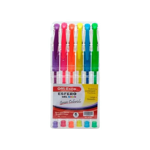 Set x6 Esfero gel neon 0,7mm -OFFIESCO- Colores