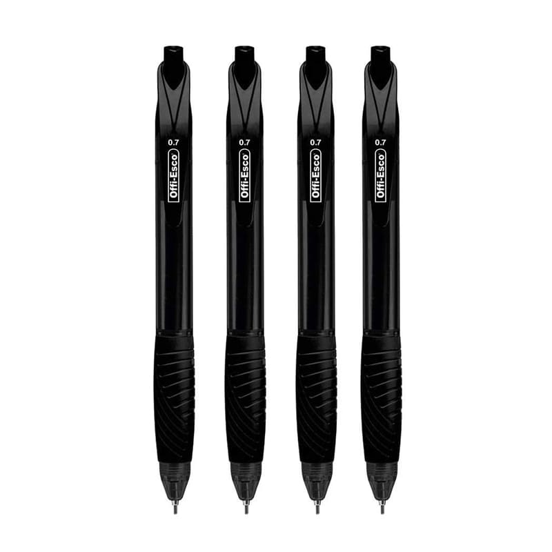 Set x4 Esfero semi-gel retractil 0.7mm con caucho -OFFIESCO- Color Negro
