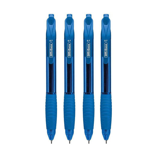Set x4 Esfero semi-gel retractil 0.7mm con caucho -OFFIESCO- Color Azul