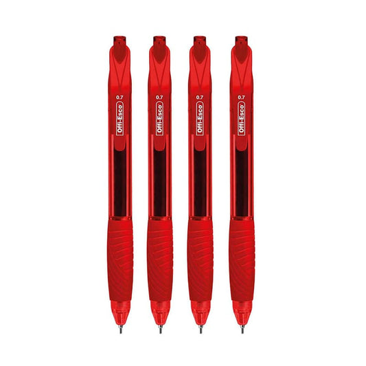 Esfero Set x4 -gel retractil 0.7mm con caucho -OFFIESCO- Color Rojo