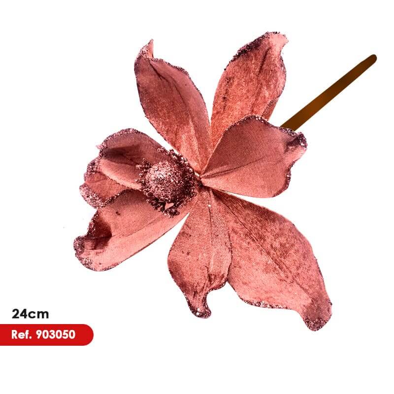 Flor artificial navideña color rosa palo 24cm aprox.