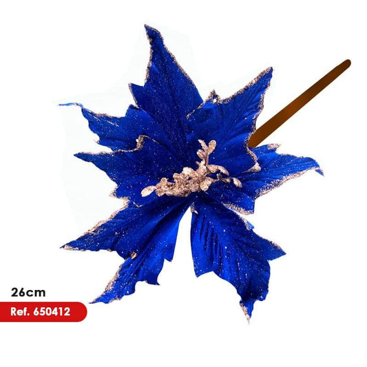 Flor artificial Poinsettia color Azul 16cm aprox