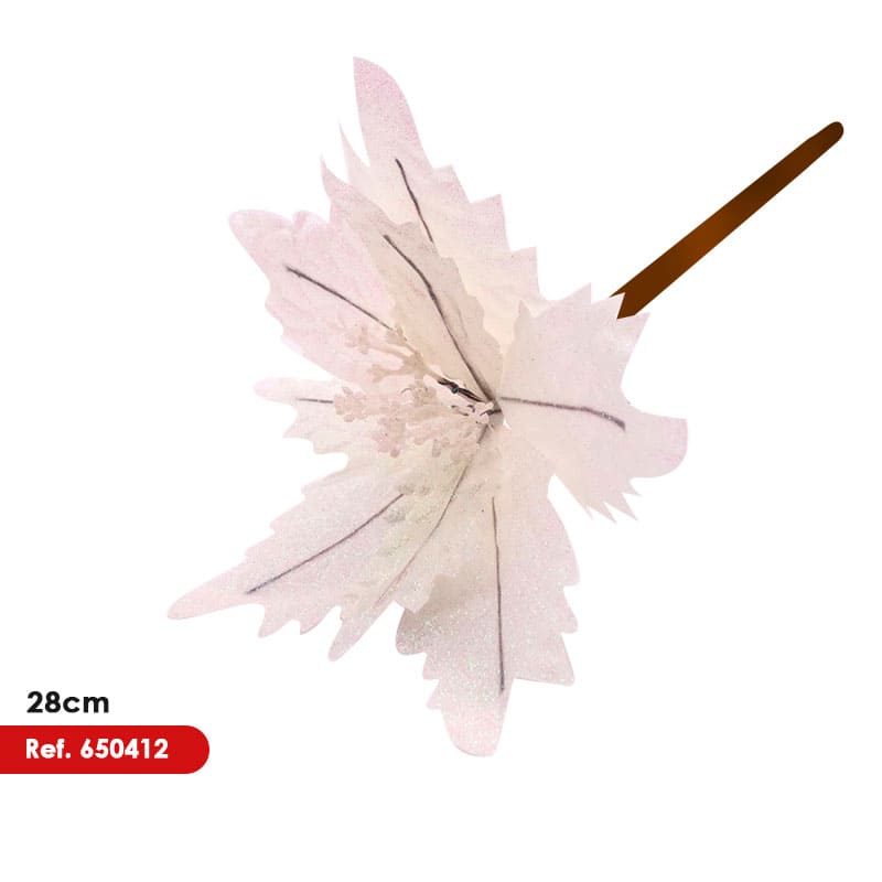 Flor artificial Poinsettia color blanca perlada 28cm aprox