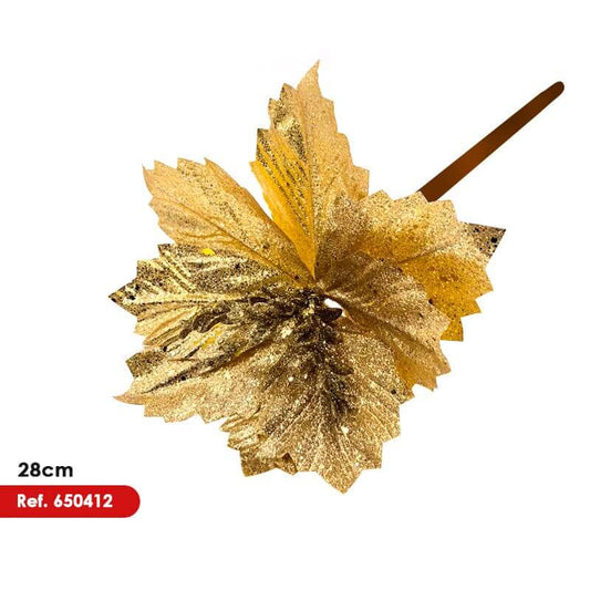 Flor artificial Poinsettia color Dorado 11cm aprox