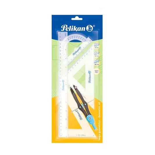 Juego de escuadras x4 + compás plástico PELIKAN