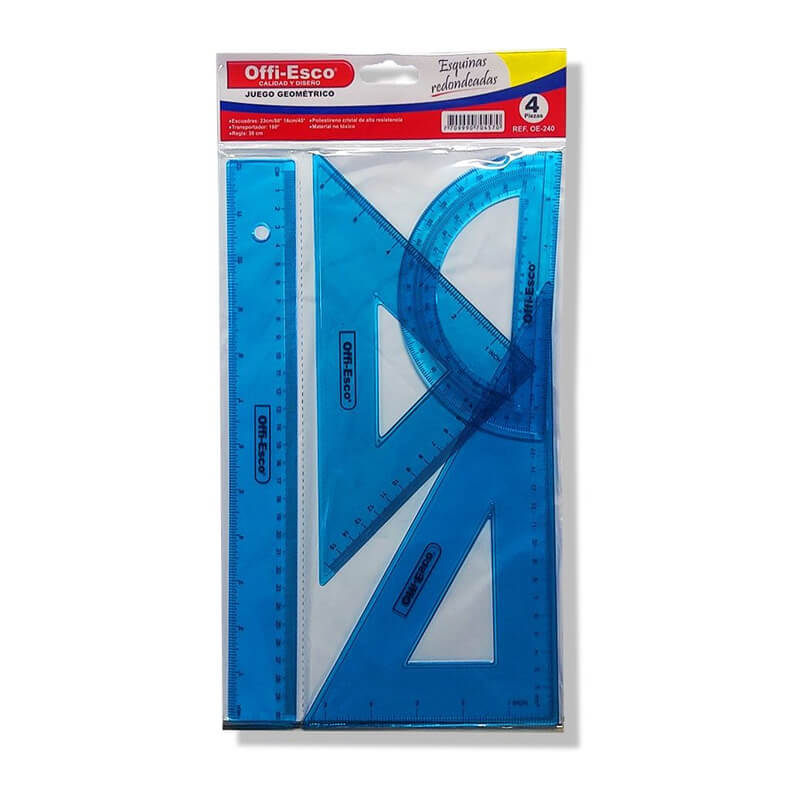 Juego de escuadras x4 plástico duro OFFIESCO