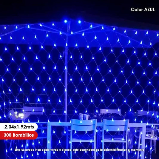 Luz LED Malla navideña de 2.04 x 1.92mtrs x300 Bombillos Color Azul