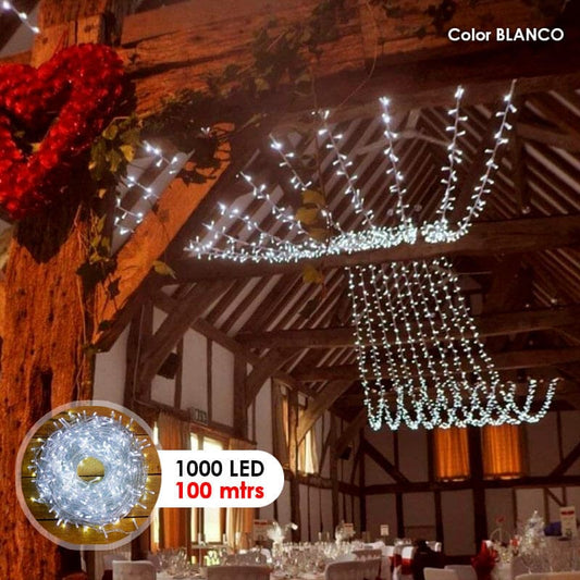 Luz LED lineal navideña cable de 100mtrs x1000 Bombillos  Blanco o calida