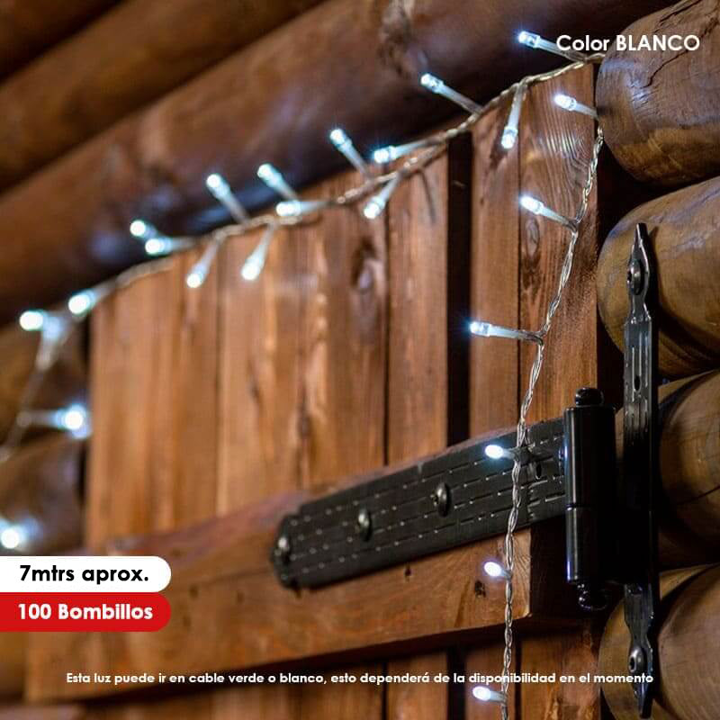 Luz LED lineal navideña cable de 7mtrs x100 Bombillos Color Blanco paga 2 lleva 3
